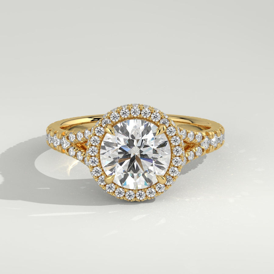 The Gemma Ring, a round brilliant lab-grown diamond engagement ring, on a soft grey background | The Jewel Concierge