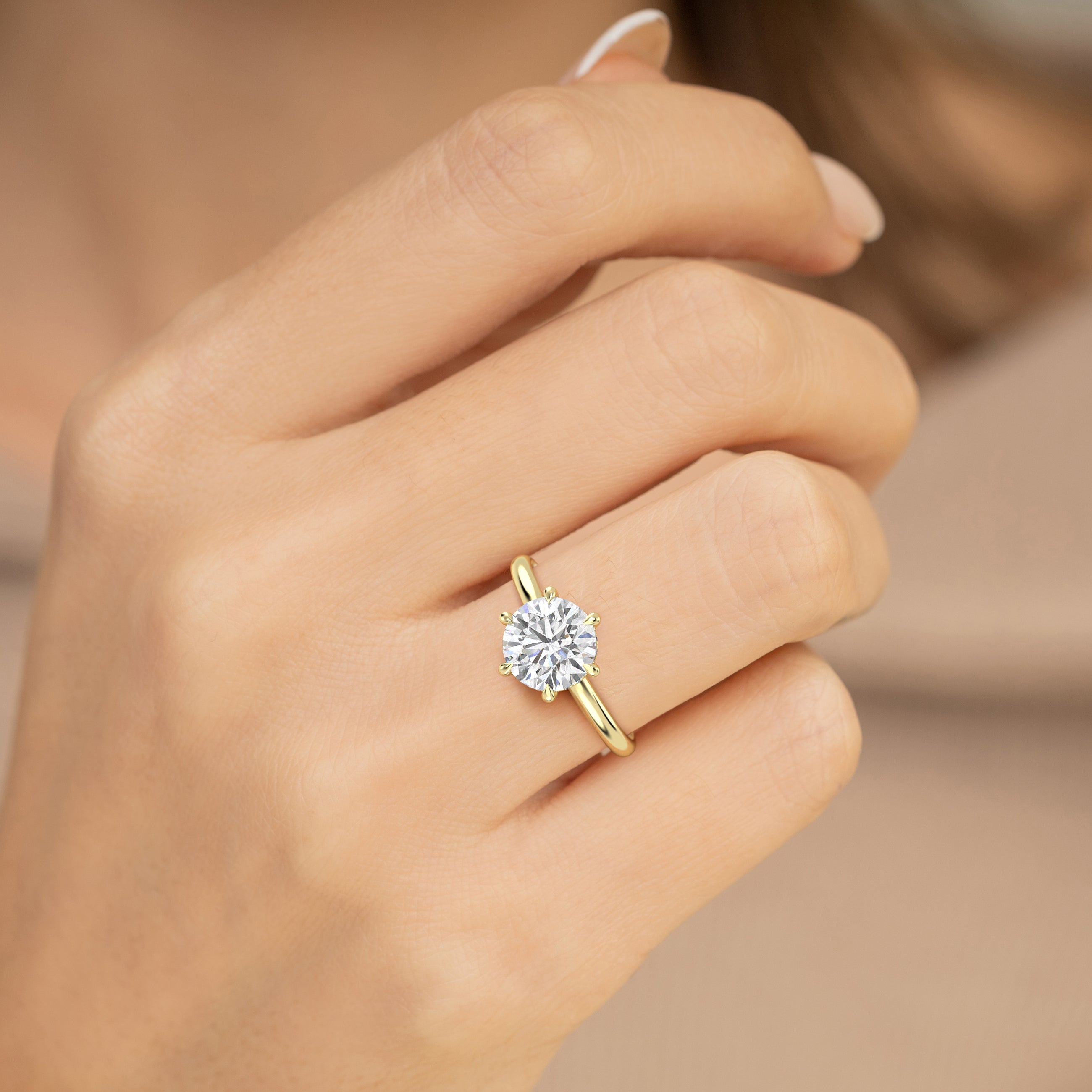The Celeste Ring - 6 Claw Round Solitaire with Hidden Halo