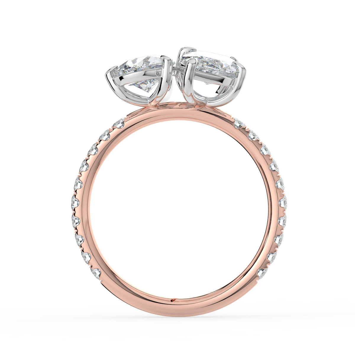 The Emilia Ring — Pear and Marquise Pavé Band Toi Et Moi Lab-Grown Diamond Engagement Ring in Two-Tone Rose and White Gold | The Jewel Concierge