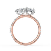 The Emilia Ring — Pear and Marquise Pavé Band Toi Et Moi Lab-Grown Diamond Engagement Ring in Two-Tone Rose and White Gold | The Jewel Concierge