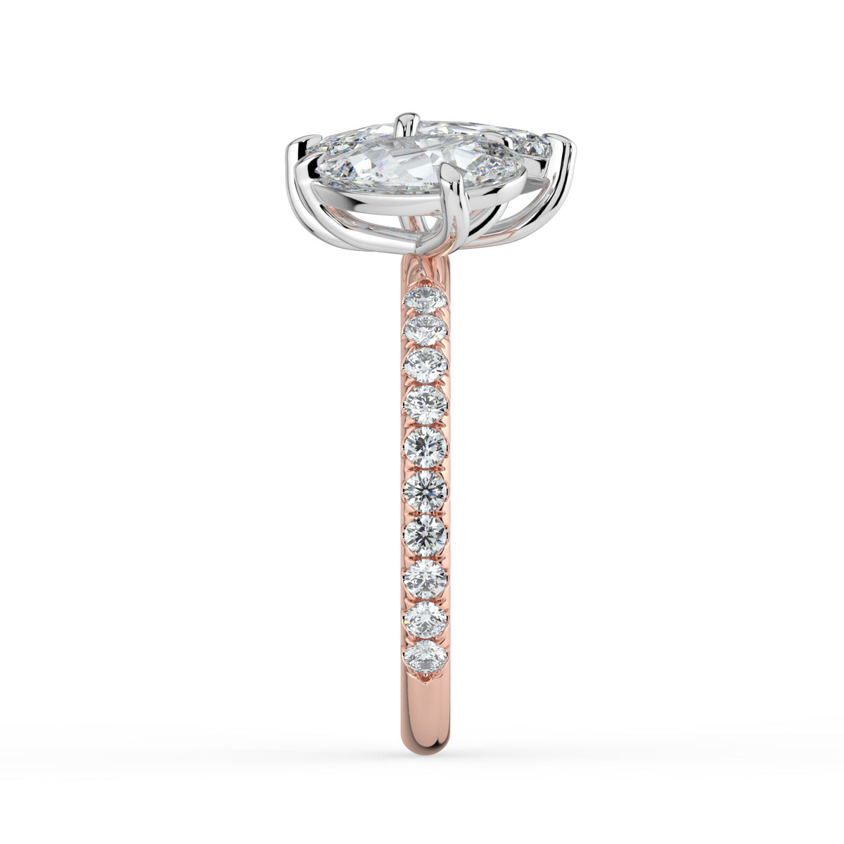 The Emilia Ring — Pear and Marquise Pavé Band Toi Et Moi Lab-Grown Diamond Engagement Ring in Two-Tone Rose and White Gold | The Jewel Concierge
