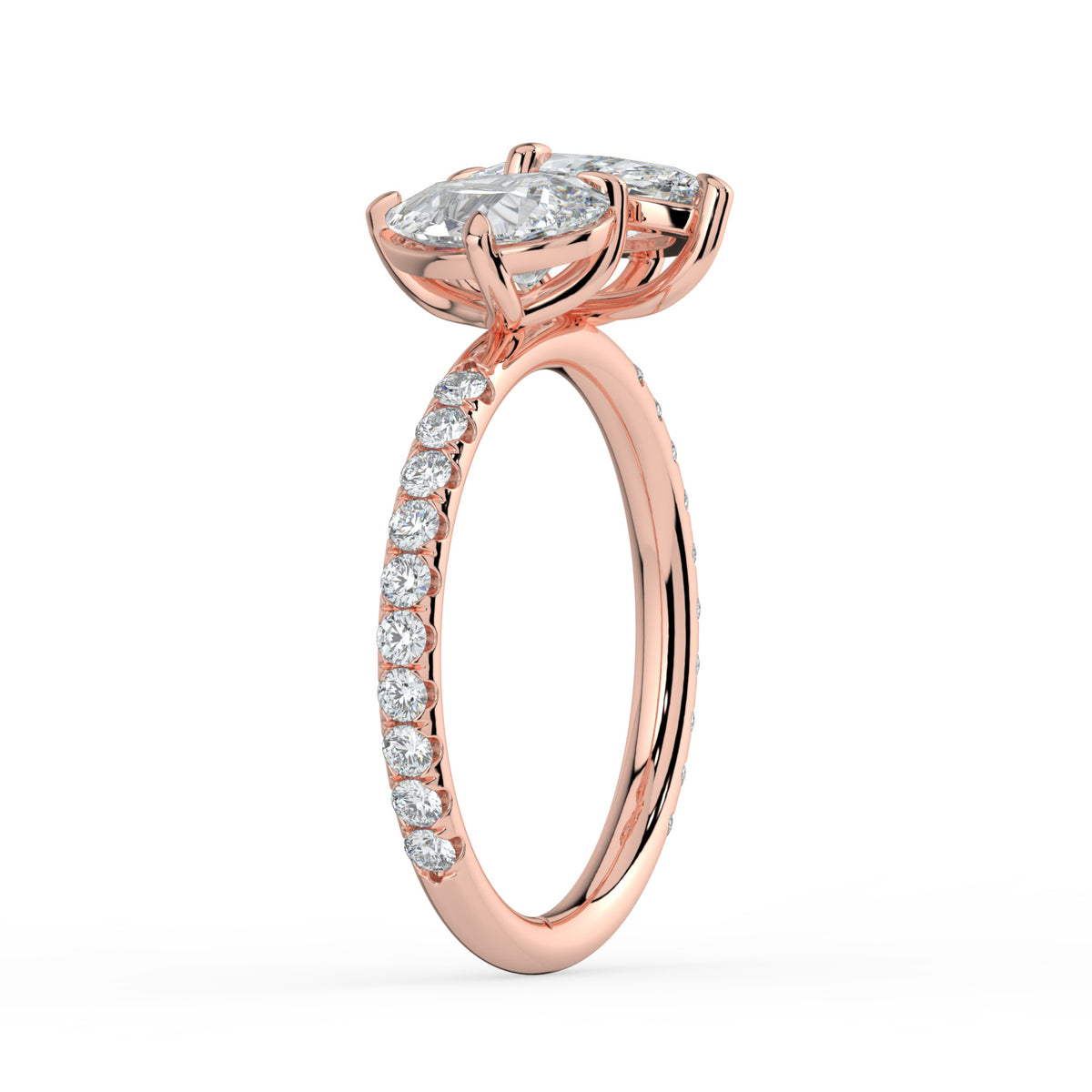 The Emilia Ring — Pear and Marquise Pavé Band Toi Et Moi Lab-Grown Diamond Engagement Ring in Rose Gold | The Jewel Concierge