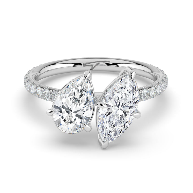 The Emilia Ring — Pear and Marquise Pavé Band Toi Et Moi Lab-Grown Diamond Engagement Ring in White Gold | The Jewel Concierge