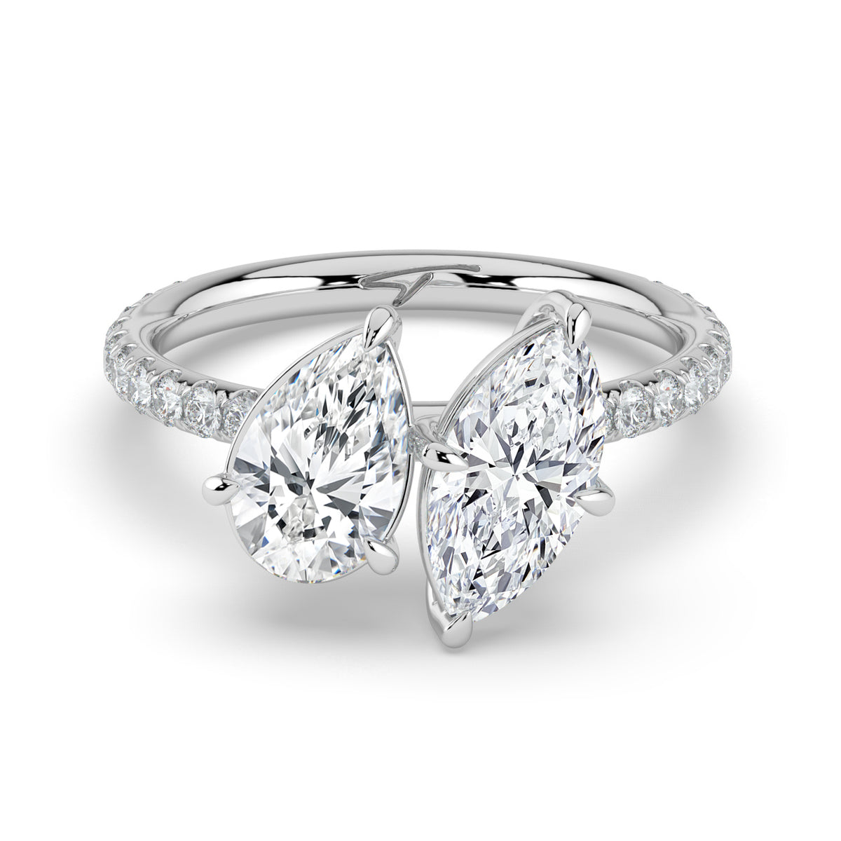 The Emilia Ring — Pear and Marquise Pavé Band Toi Et Moi Lab-Grown Diamond Engagement Ring in White Gold | The Jewel Concierge