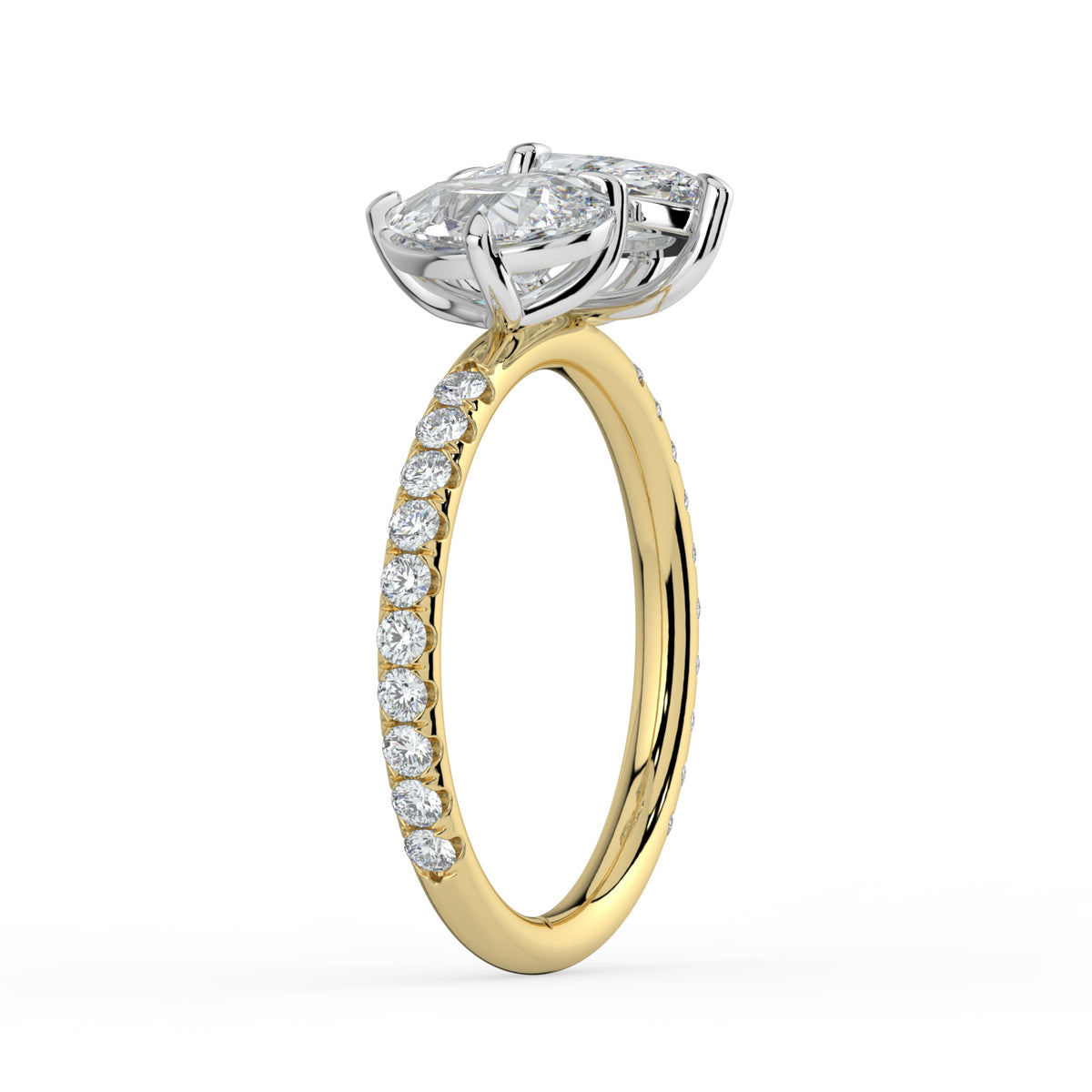 The Emilia Ring — Pear and Marquise Pavé Band Toi Et Moi Lab-Grown Diamond Engagement Ring in Two-Tone Yellow and White Gold | The Jewel Concierge