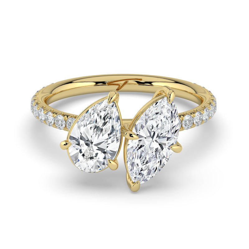 The Emilia Ring — Pear and Marquise Pavé Band Toi Et Moi Lab-Grown Diamond Engagement Ring in Yellow Gold | The Jewel Concierge