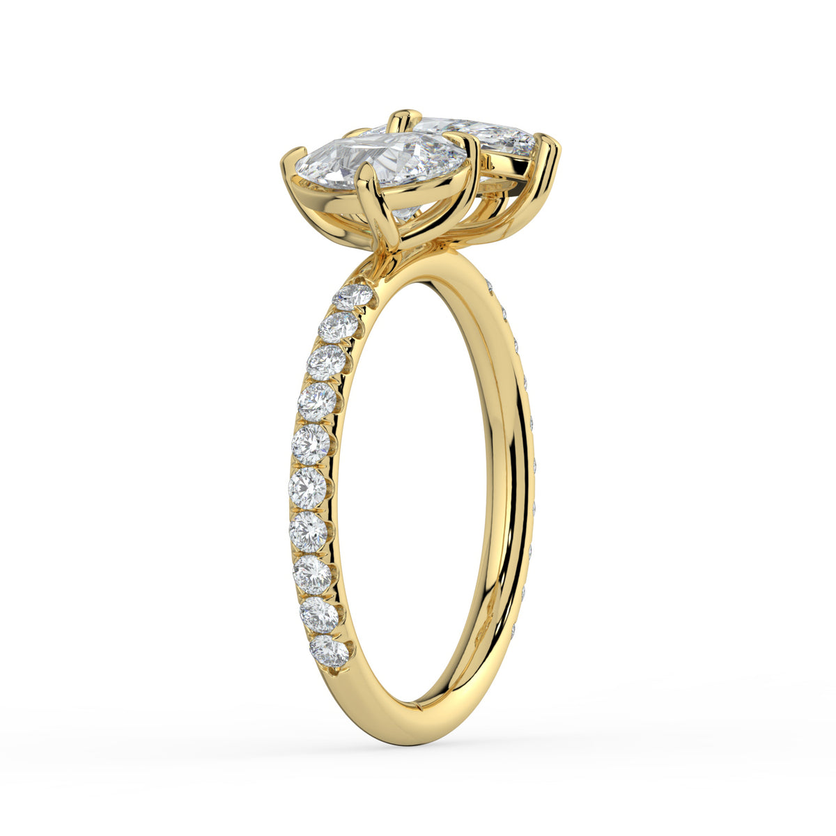 The Emilia Ring — Pear and Marquise Pavé Band Toi Et Moi Lab-Grown Diamond Engagement Ring in Yellow Gold | The Jewel Concierge