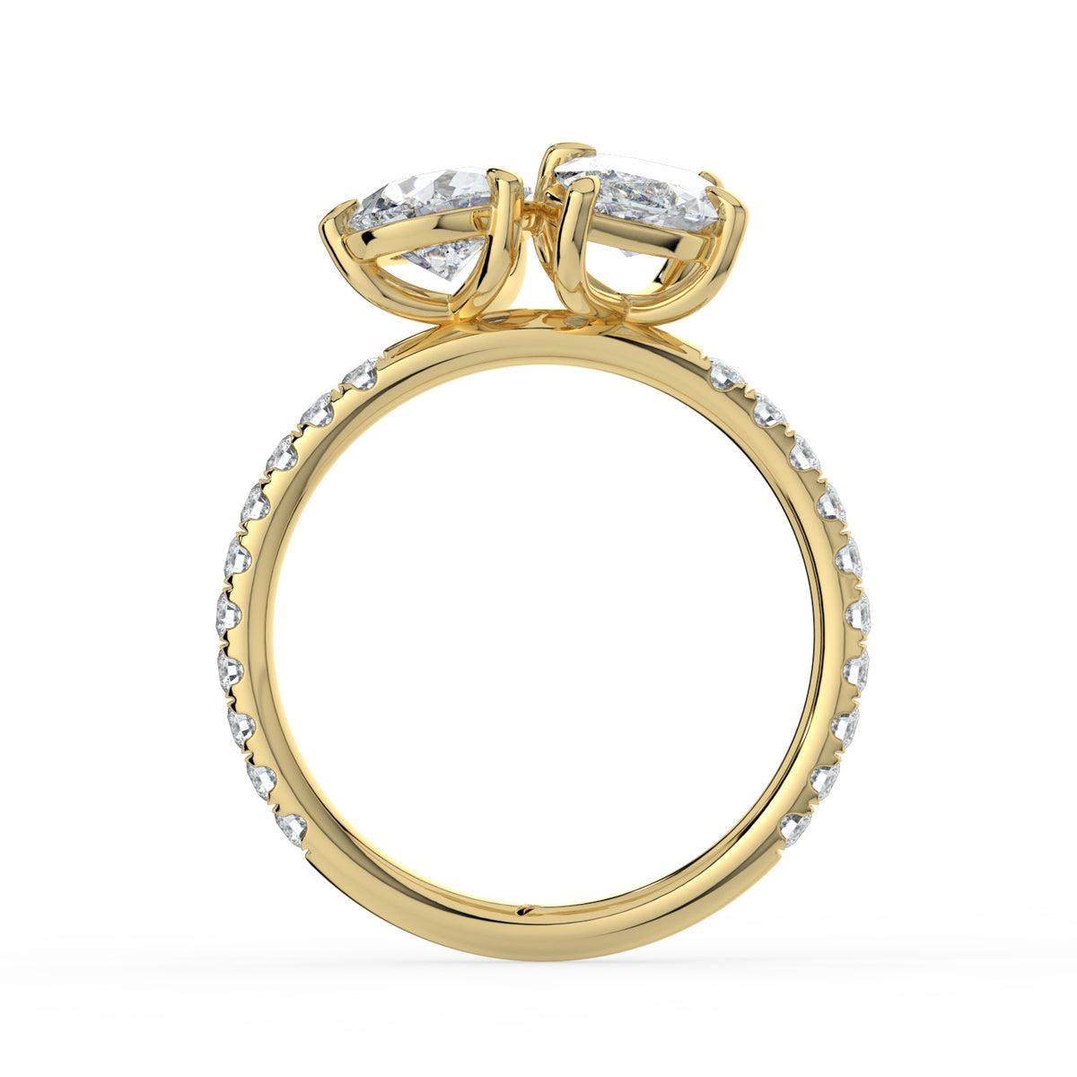 The Emilia Ring — Pear and Marquise Pavé Band Toi Et Moi Lab-Grown Diamond Engagement Ring in Yellow Gold | The Jewel Concierge