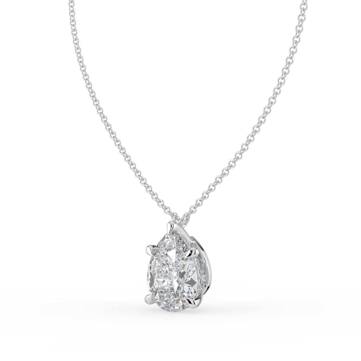 The Caelina Necklace - Pear Cut with Hidden Halo