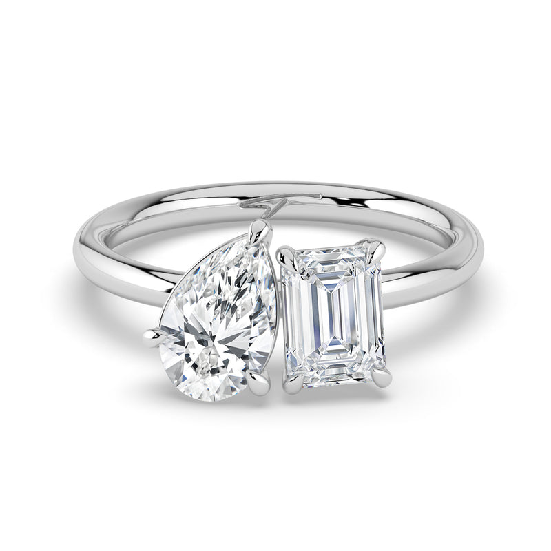 The Eloise Ring — Pear and Emerald Toi Et Moi Lab-Grown Diamond Engagement Ring in White Gold | The Jewel Concierge