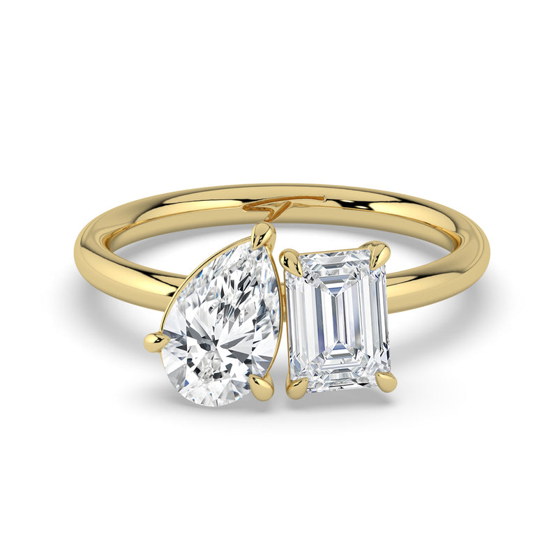 The Eloise Ring — Pear and Emerald Toi Et Moi Lab-Grown Diamond Engagement Ring in Yellow Gold | The Jewel Concierge