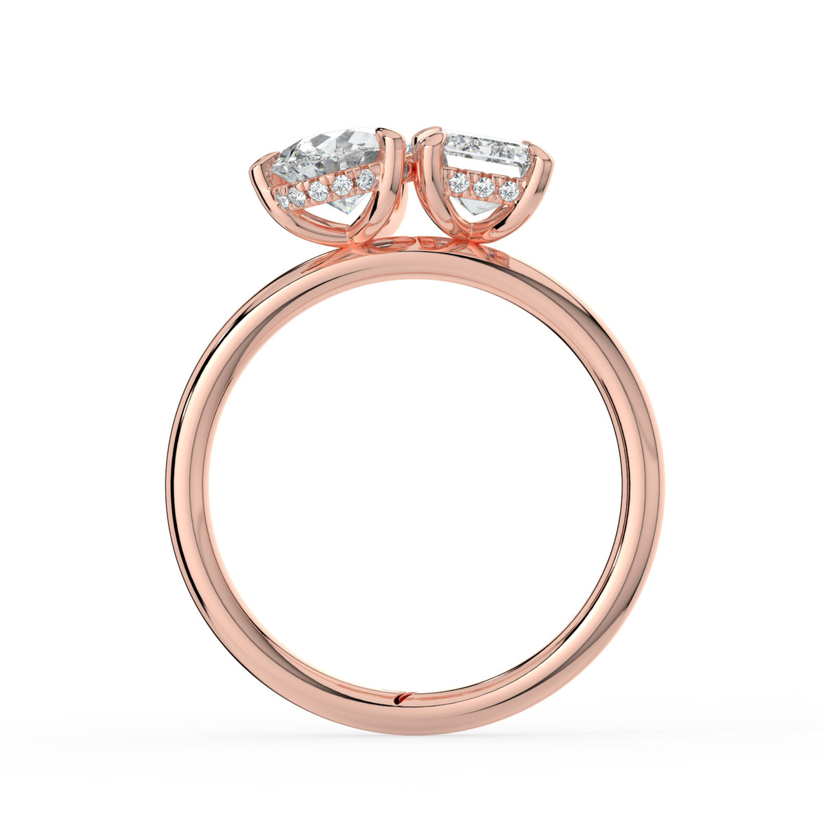 The Eloise Ring — Pear and Emerald Hidden Halo Toi Et Moi Lab-Grown Diamond Engagement Ring in Rose Gold | The Jewel Concierge