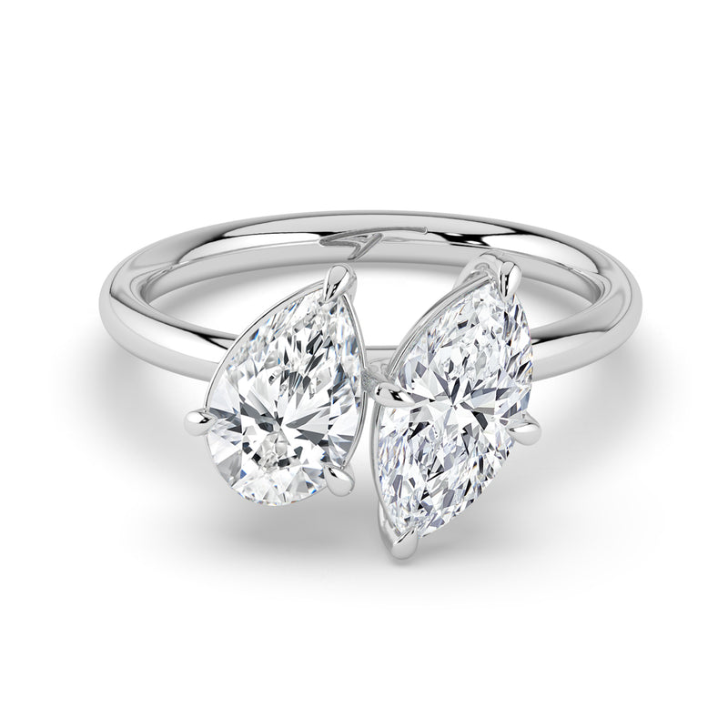 The Julia Ring — Pear and Marquise Toi Et Moi Lab-Grown Diamond Engagement Ring in White Gold | The Jewel Concierge