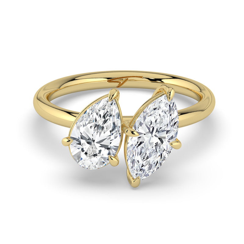 The Julia Ring — Pear and Marquise Toi Et Moi Lab-Grown Diamond Engagement Ring in Yellow Gold | The Jewel Concierge