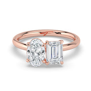 The Luise Ring — Oval and Emerald Toi Et Moi Lab-Grown Diamond Engagement Ring in Rose Gold | The Jewel Concierge