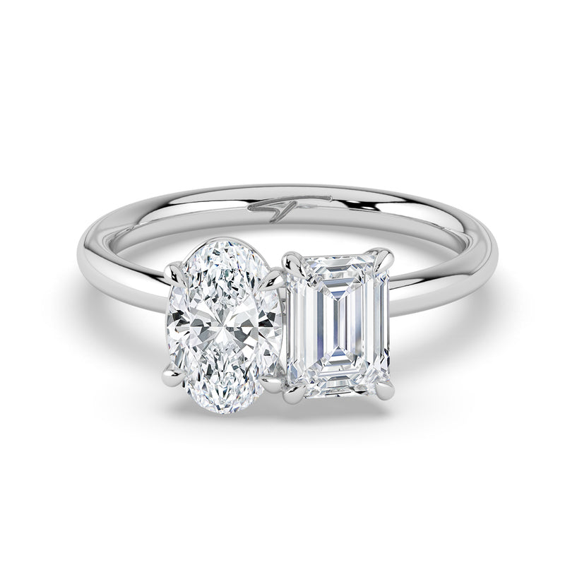 The Luise Ring — Oval and Emerald Toi Et Moi Lab-Grown Diamond Engagement Ring in White Gold | The Jewel Concierge