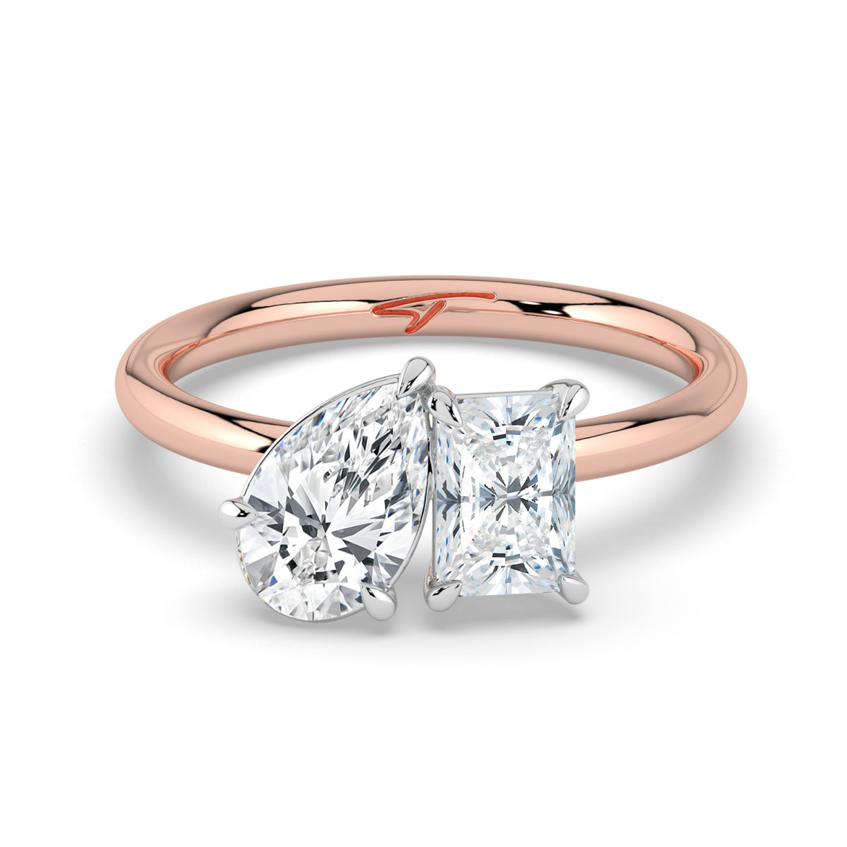 The Margot Ring — Pear and Radiant Toi Et Moi Lab-Grown Diamond Engagement Ring in Two-Tone Rose and White Gold | The Jewel Concierge
