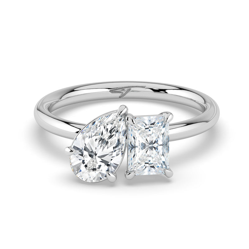 The Margot Ring — Pear and Radiant Toi Et Moi Lab-Grown Diamond Engagement Ring in White Gold | The Jewel Concierge