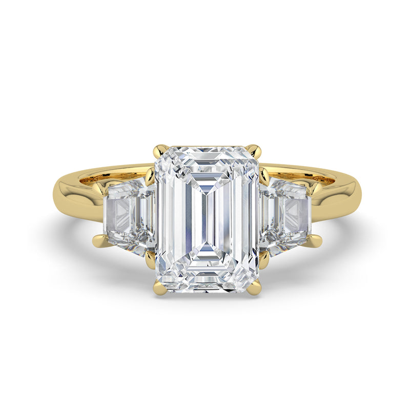 The Selene Ring – Emerald & Trapezoid Trilogy in 14K Yellow Gold – The Jewel Concierge