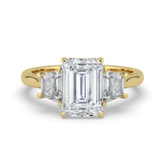 The Selene Ring – Emerald & Trapezoid Trilogy in 14K Yellow Gold – The Jewel Concierge