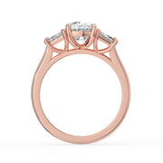 The Selene Ring — Cushion & Trapezoid Trilogy Lab-Grown Diamond Engagement Ring in Rose Gold | The Jewel Concierge