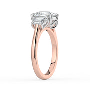 The Selene Ring — Cushion & Trapezoid Trilogy Lab-Grown Diamond Engagement Ring in Two-Tone Rose and White Gold | The Jewel Concierge