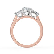 The Selene Ring — Cushion & Trapezoid Trilogy Lab-Grown Diamond Engagement Ring in Two-Tone Rose and White Gold | The Jewel Concierge