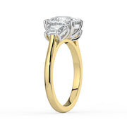 The Selene Ring — Cushion & Trapezoid Trilogy Lab-Grown Diamond Engagement Ring in Two-Tone Yellow and White Gold | The Jewel Concierge