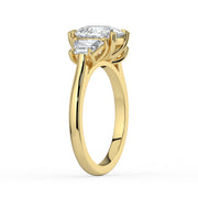The Selene Ring — Cushion & Trapezoid Trilogy Lab-Grown Diamond Engagement Ring in Yellow Gold | The Jewel Concierge