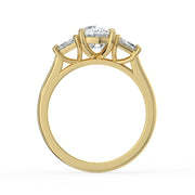 The Selene Ring — Cushion & Trapezoid Trilogy Lab-Grown Diamond Engagement Ring in Yellow Gold | The Jewel Concierge