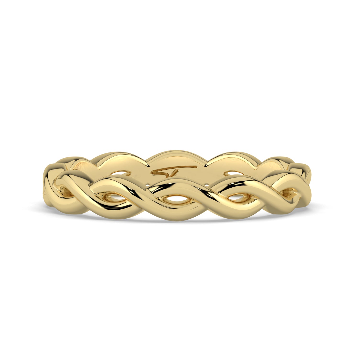 Gold braided ring on a white background