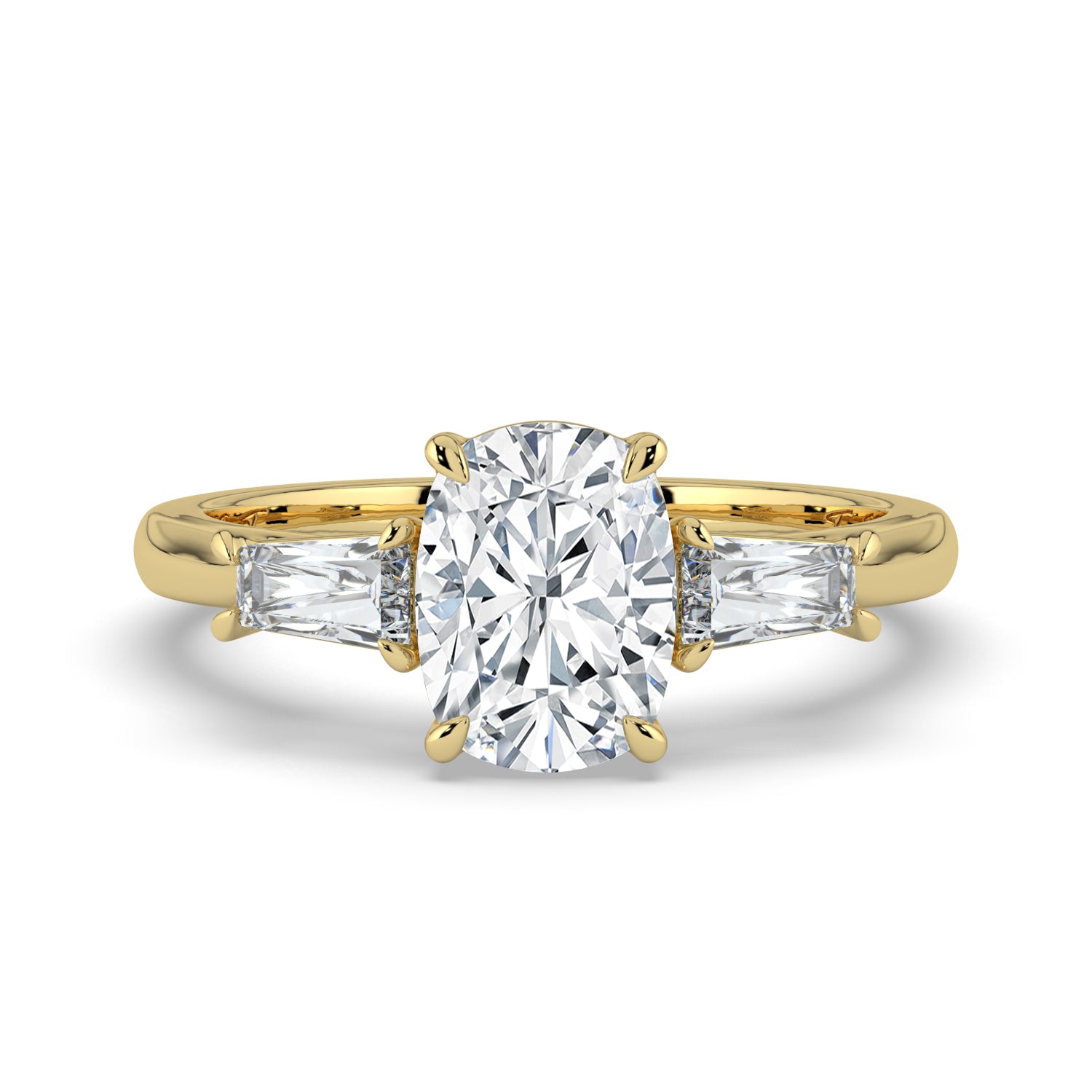 The Maia Ring – Cushion & Baguette Trilogy in 14K Yellow Gold – The Jewel Concierge
