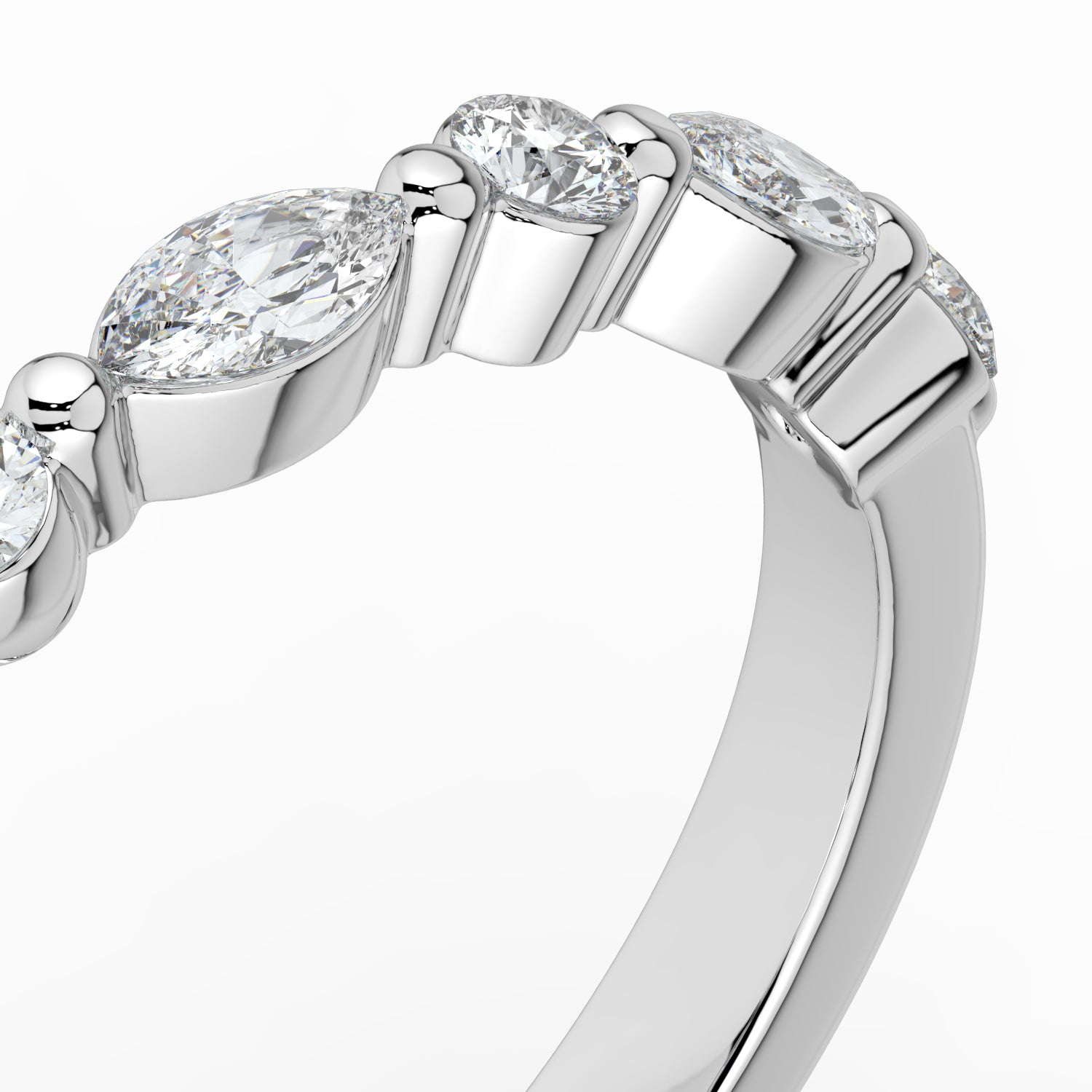 The Vega Wedding Band - Marquise & Round Accents