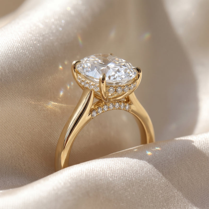 The Aquila Ring — Oval Cathedral with Hidden Halo & Pavé Bridge Lab-Grown Diamond Engagement Ring in Yellow Gold | The Jewel Concierge