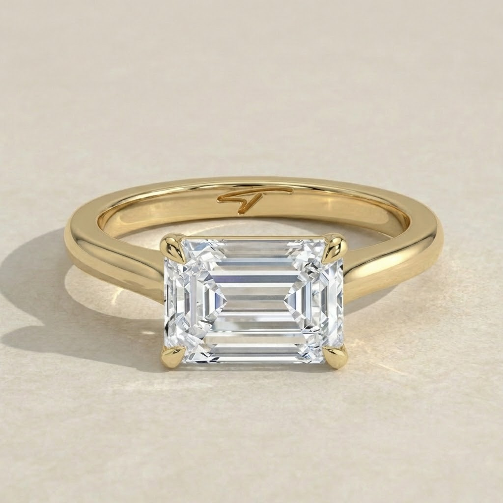 The Aria Ring — East-West Emerald Solitaire Lab-Grown Diamond Engagement Ring | The Jewel Concierge