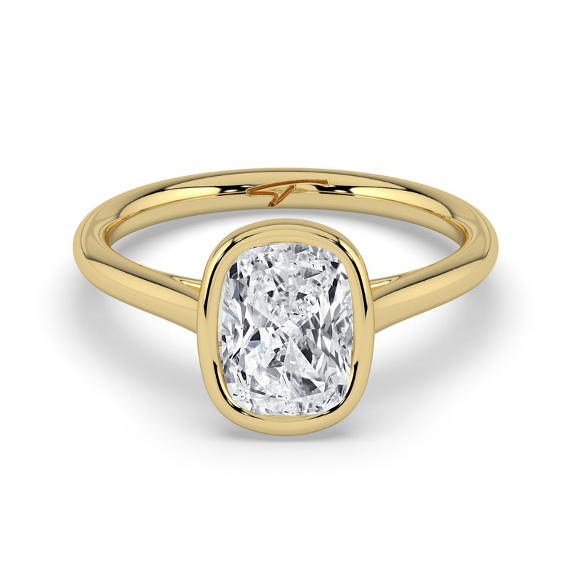 The Polaris Ring – Elongated Cushion Bezel Solitaire in 14K Yellow Gold – The Jewel Concierge