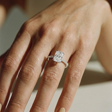The Cara Ring – Radiant Cathedral with Hidden Halo & Pavé Band in 14K White Gold – The Jewel Concierge