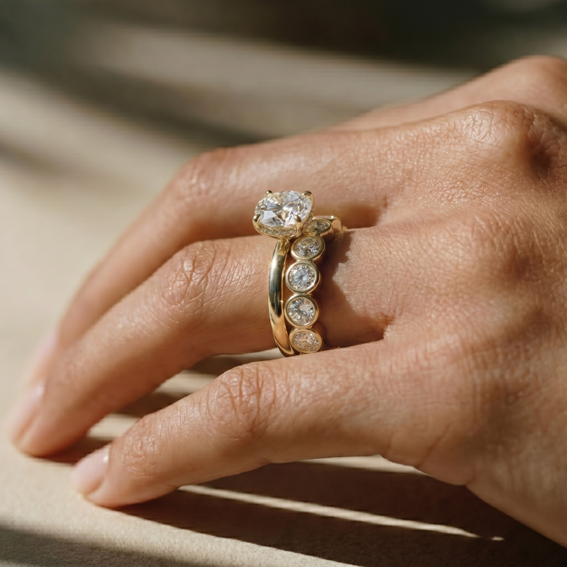 The Celeste Ring - 4 Claw Round Solitaire with Hidden Halo