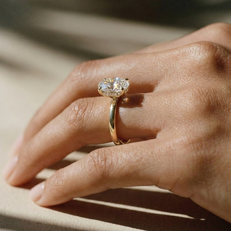 The Celeste Ring - 2.00 ct. Oval Solitaire with Hidden Halo