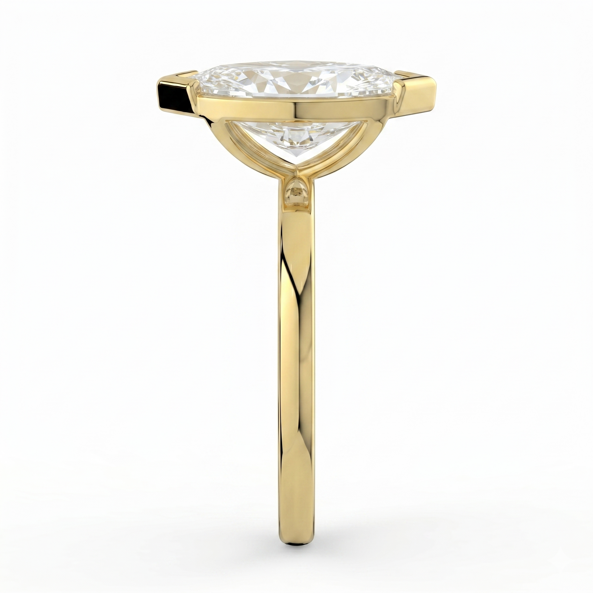 The Celine Ring – Marquise Half Bezel Solitaire in 18K Yellow Gold – The Jewel Concierge