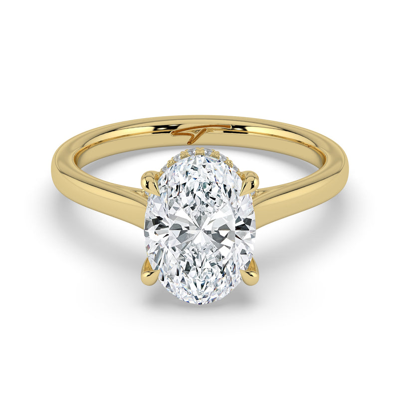 The Aquila Ring — Oval Cathedral with Hidden Halo & Pavé Bridge Lab-Grown Diamond Engagement Ring in Yellow Gold | The Jewel Concierge