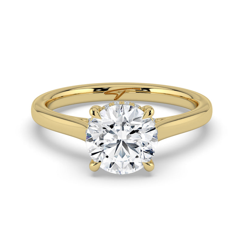 The Aquila Ring – Round Cathedral with Hidden Halo & Pavé Bridge in 14K Yellow Gold – The Jewel Concierge