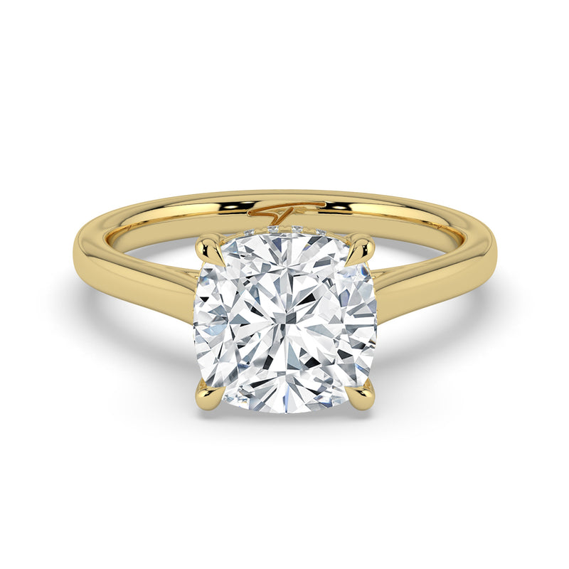 The Aquila Ring – Cushion Cathedral with Hidden Halo & Pavé Bridge in 14K Yellow Gold – The Jewel Concierge