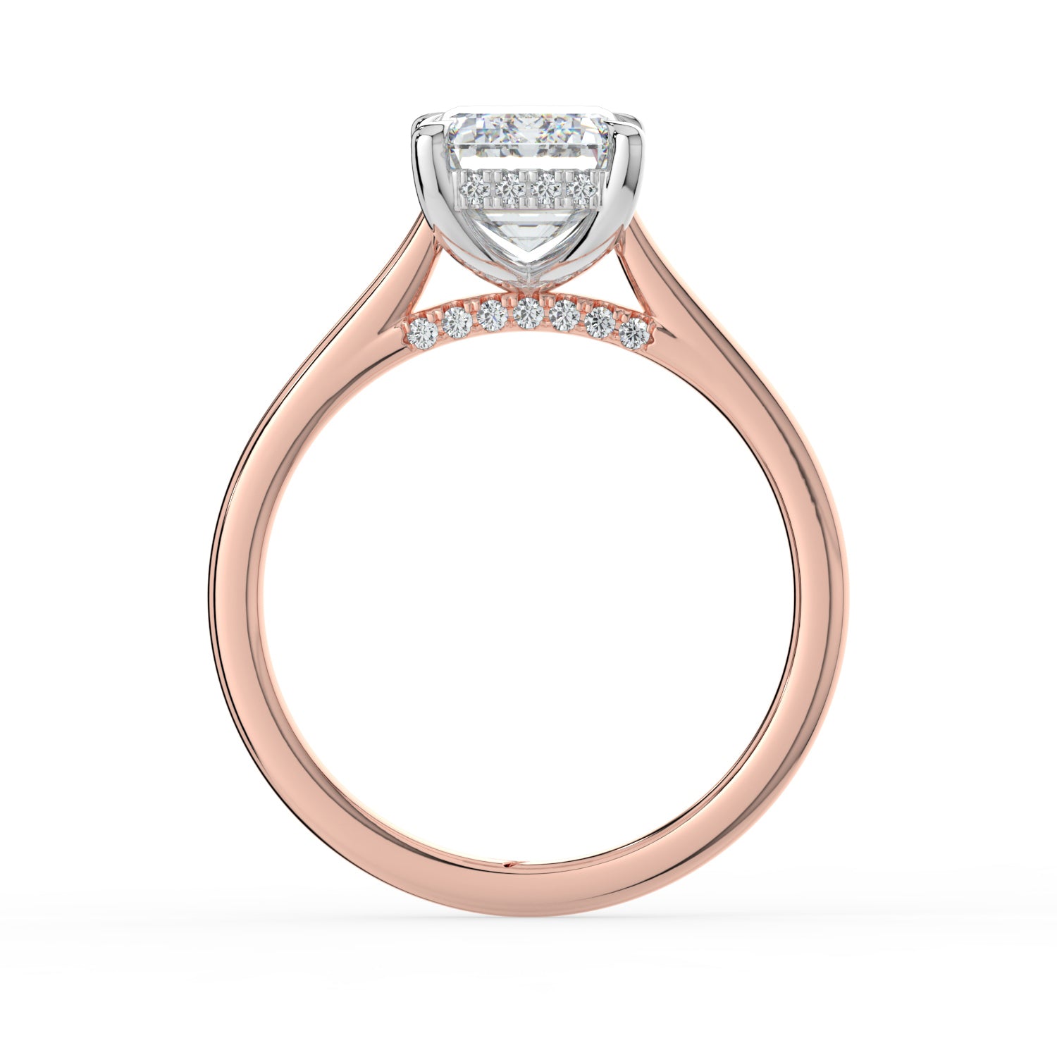 The Aquila Ring - Emerald Cathedral with Hidden Halo & Pavé Bridge