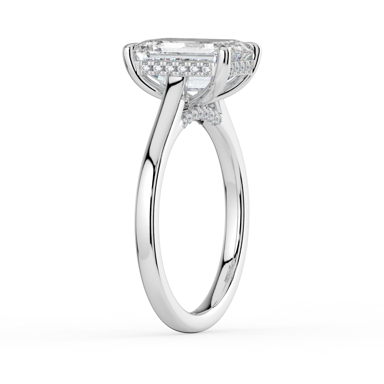 The Aquila Ring - Emerald Cathedral with Hidden Halo & Pavé Bridge