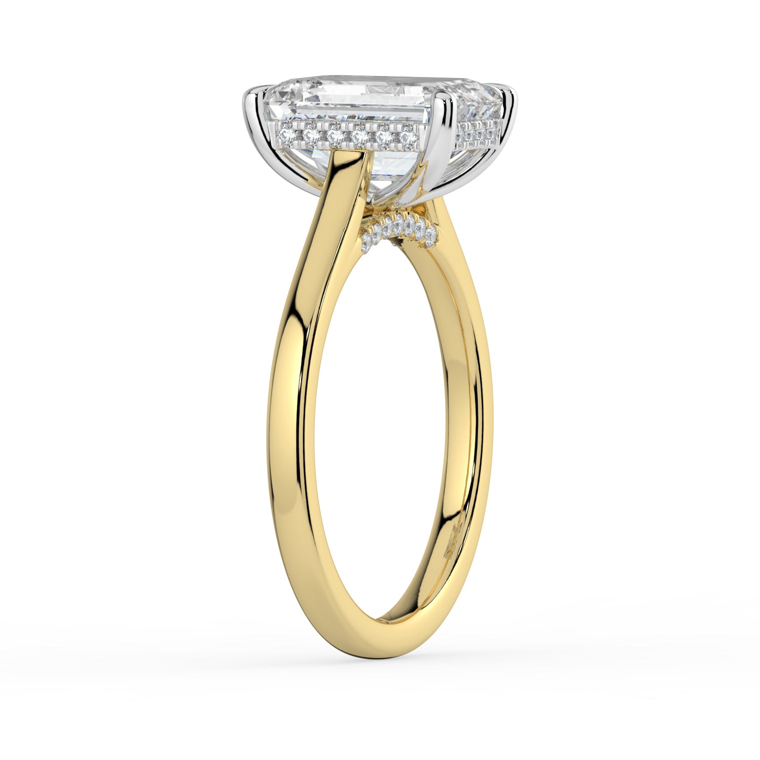The Aquila Ring - Emerald Cathedral with Hidden Halo & Pavé Bridge