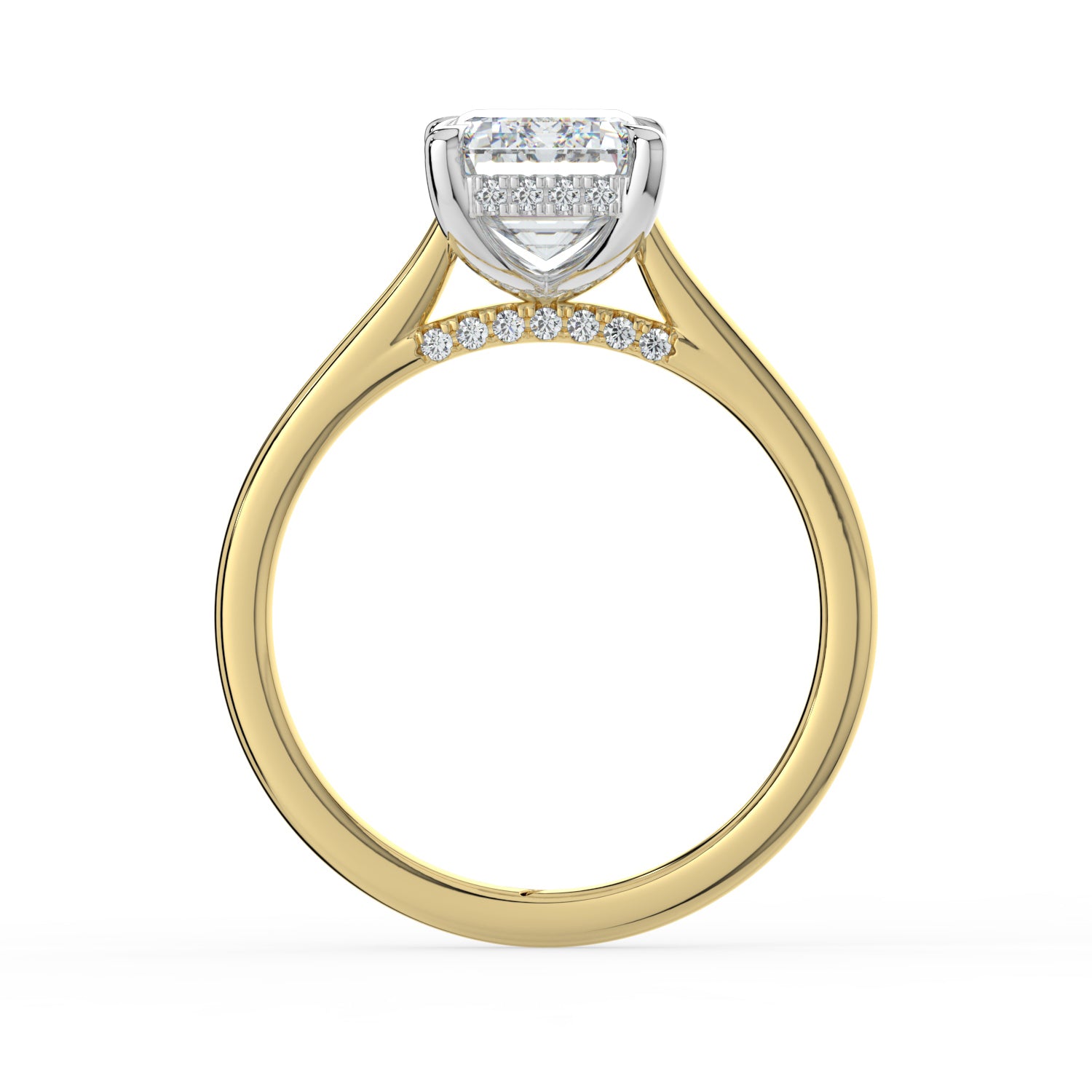 The Aquila Ring - Emerald Cathedral with Hidden Halo & Pavé Bridge