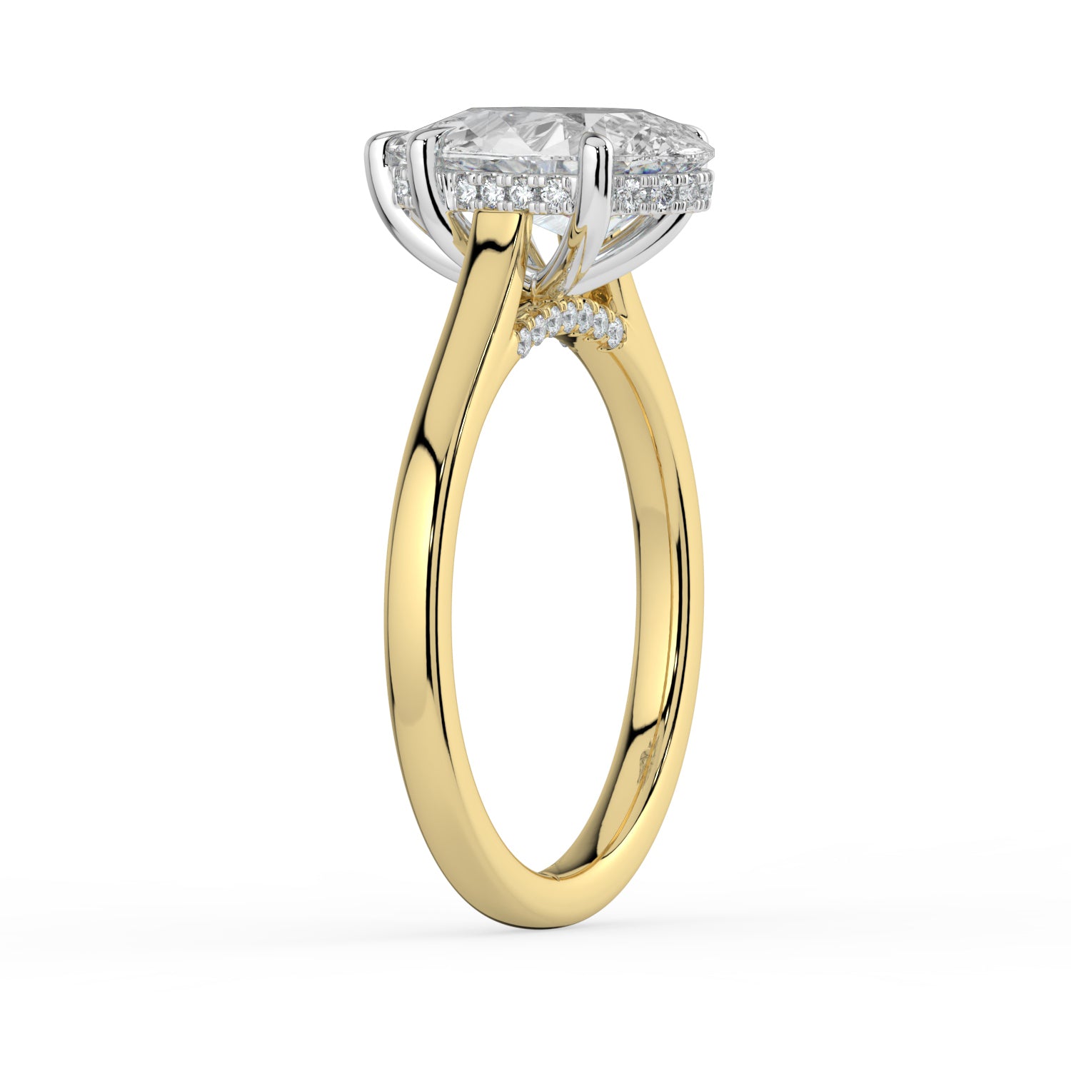 The Aquila Ring - Pear Cathedral with Hidden Halo & Pavé Bridge