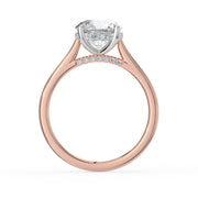 The Aquila Ring – Round Cathedral with Hidden Halo & Pavé Bridge in 18K White Gold and Rose Gold – The Jewel Concierge