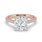 The Cara Ring — Cushion Cathedral with Hidden Halo & Pavé Band Lab-Grown Diamond Engagement Ring in Two-Tone Rose and White Gold | The Jewel Concierge
